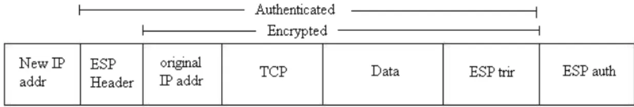 Figure 2.12: ESP with the use of encryption and authentication (Tunnel Mode)