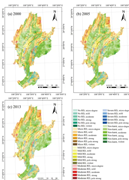 Figure 8. Spatial distribution of soil erosion on different rocky desertiﬁcation grades.