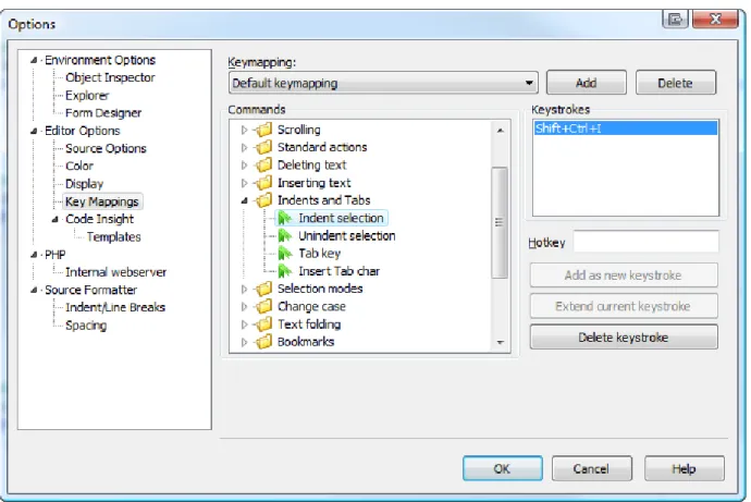 Figure 12  Keymapping windows, customizing the Indent selection. 