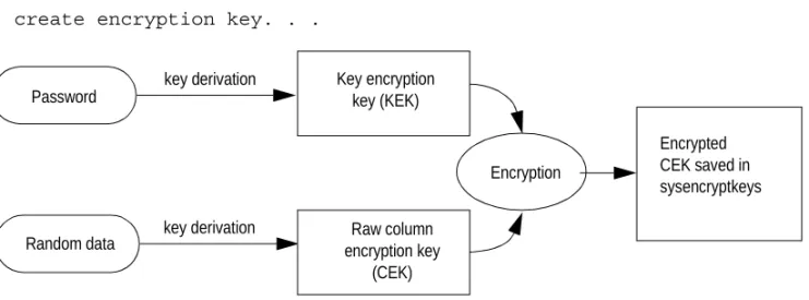 Figure 2-3 describes how the KEK is used during a DML operation to decrypt  the CEK. The raw CEK is then used to encrypt or decrypt data.