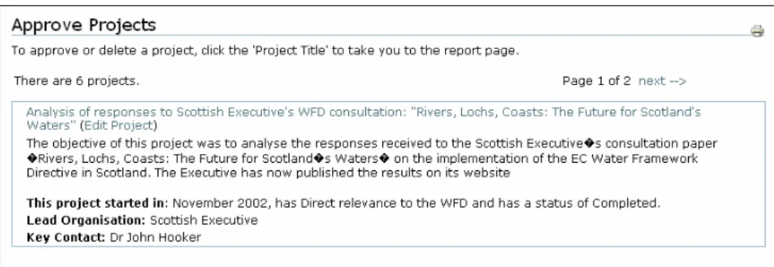 Figure 4:2 Approve project search screen 