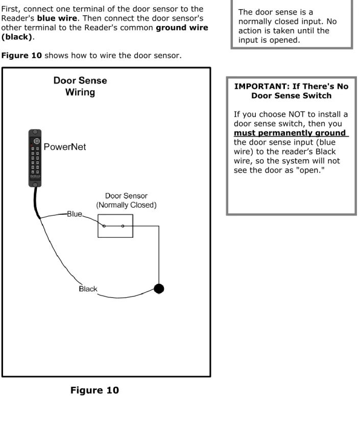 Figure 10 shows how to wire the door sensor. 