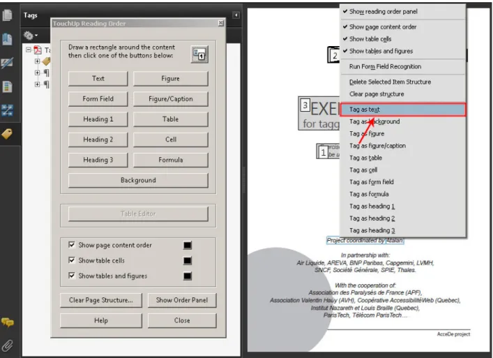 Figure 13: From the context menu you can select content in the document pane and then, for  example, Tag as text