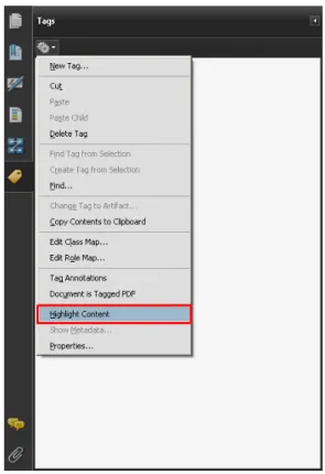 Figure 14: Highlight Content option in the Tags navigation panel options 