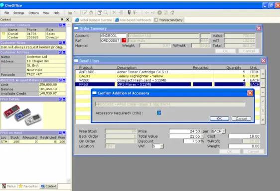 Figure 2.  Users can make the most out of sales opportunities by using the using  Accessory List function within OneOffice 3000 Sales Order Processing