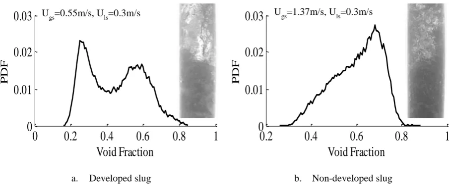 Figure 8: Probability density function of a developed slug and a non-developed slug. 