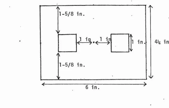 Figure  4.1  (Entire  card  is  randomly  textured.) Experiment  Two.  Diagram  of  a  stimulus  card  showing  dimensions  and  position  o f  displaced  squares.