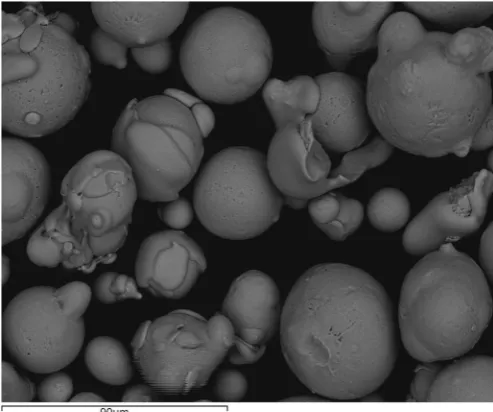 Fig. 4. SE micrograph of the morphology of NanoSteel SHS 7170 powdershowing non-spherical morphologies.