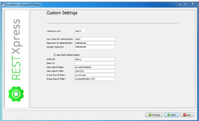 Figure 10 – Custom Settings window 