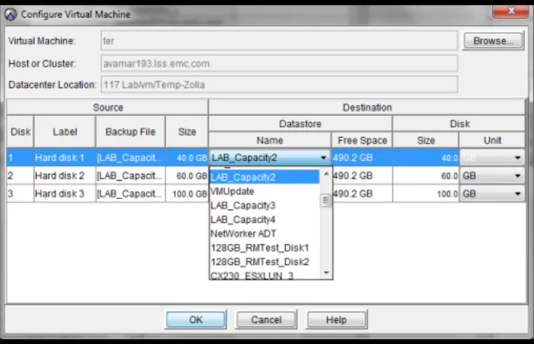 Figure 4: Ability to recover .vmdk files to different storage  As shown in Figure 7, Avamar even gives you the flexibility to deploy a re-directed  restore of a VM to a different VM data store entirely