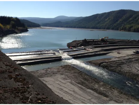 Figure 8. Pilot raise of the Sediment Retention Structure (SRS) spillway under construction during summer 2012