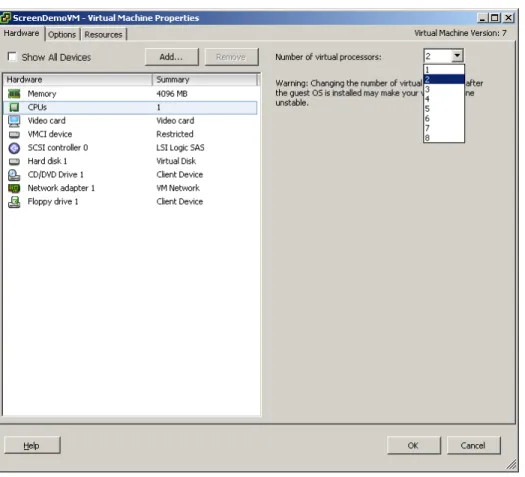 Figure 5. Virtual Machine Properties – Adding CPUs 