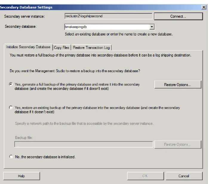 Figure 4 – Secondary Database Settings 