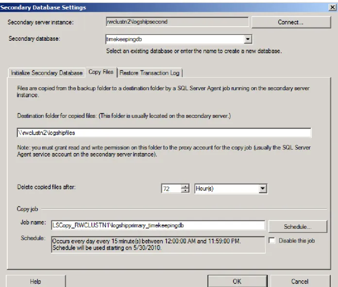Figure 5 – Copy Files for secondary database settings 