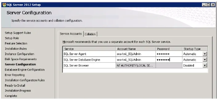 Figure 4) Security setting for both installer and SQL Server accounts. 