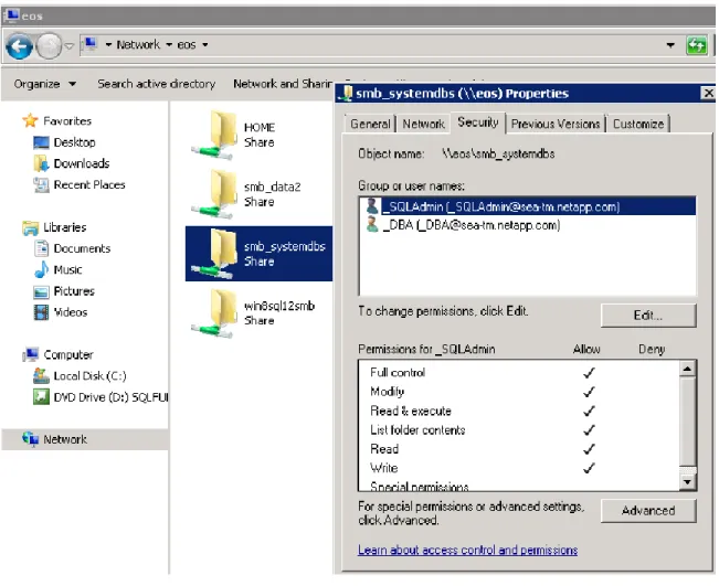Figure 3) Security settings for installer and SQL Server accounts. 
