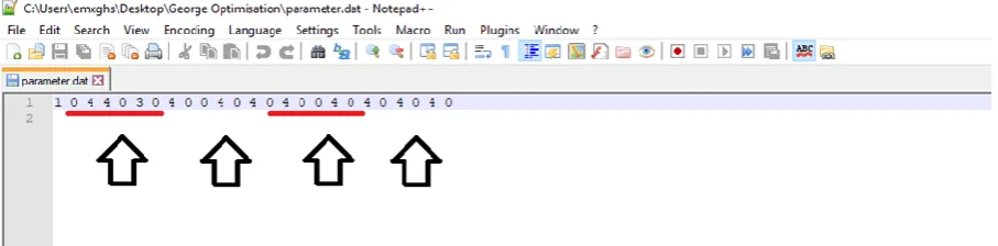 Figure 1. Data file containing the design variables for use in genetic algorithm optimisation