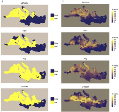 Figure 7. (points near available data points in the multivariate environmental space defined by all considered dynamic covariates if a model including all dynamic covariates calibrated on the available survey data was used for prediction across the Mediter