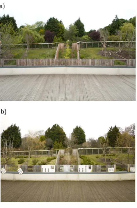 Figure 6. Central viewing deck at Living Links before and afterthe addition of multiple information boards (id, ee, ff and gg inTable S1).