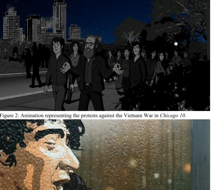 Figure 2: Animation representing the protests against the Vietnam War in Chicago 10. 