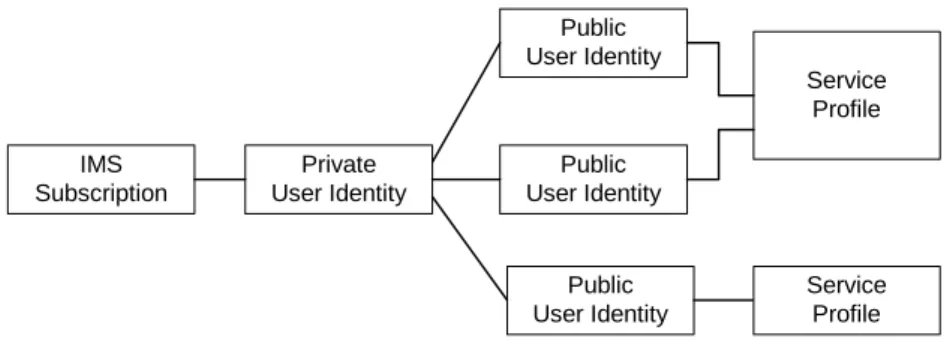 Figure 4: Relationship between the Private User Identity and Public User Identities 