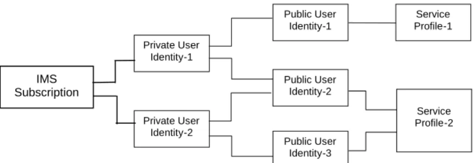 Figure 5: The relation between a shared Public User Identity (Public-ID-2) and Private User Identities 