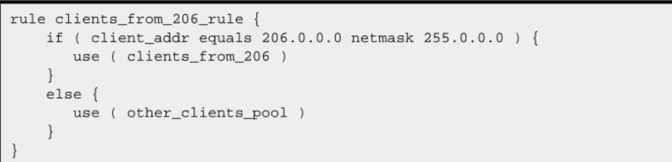 Figure 1.7 shows a rule based on the client IP address variable that  illustrates this example.