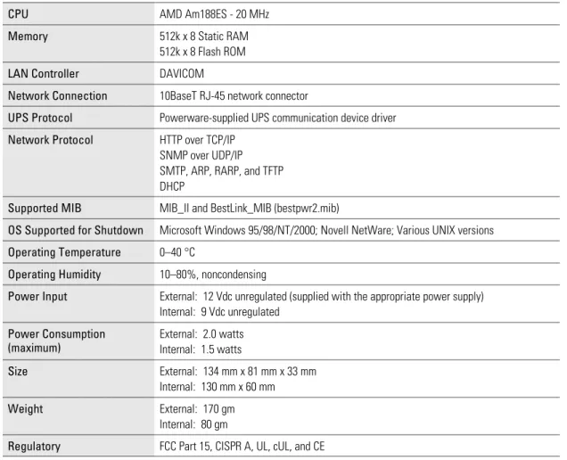 Table 2. Technical Specifications