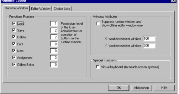 Fig. 2.8: "Runtime Window" tab in the "Runtime Layout" dialog window 
