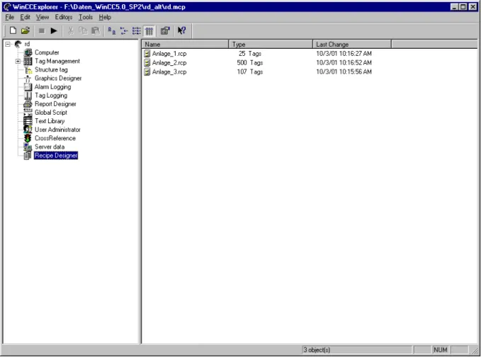 Fig. 2.1: Integration of the Recipe Designer in the WinCC Explorer 
