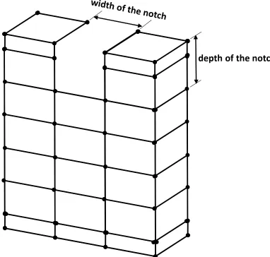 Figure 10: FE mesh of the coupling element showing region of the notch