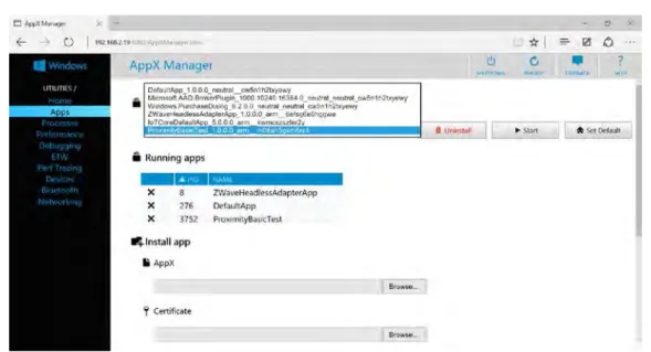 Fig 9.  Running Test application via Apps web page 