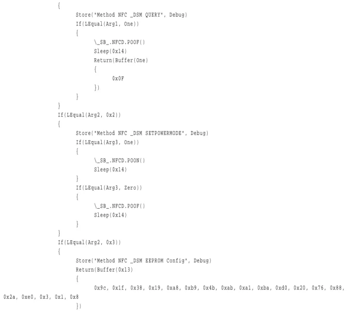 Fig 2.  Example of PN7120 device inclusion into Raspberry Pi 2 ACPI table 