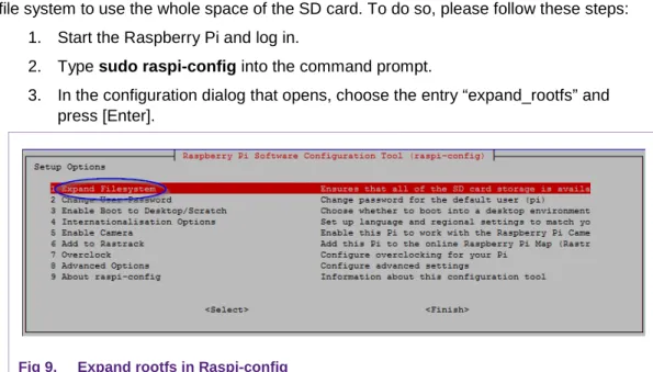 Fig 9.  Expand rootfs in Raspi-config 