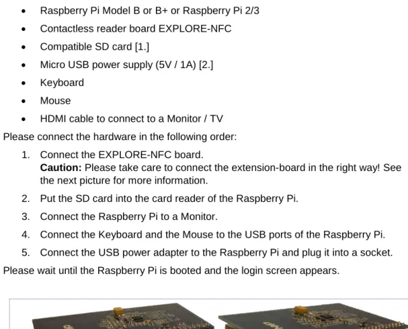 Fig 3.  EXPLORE-NFC and Raspberry Pi stacked together  Right: Raspberry Pi Model B 