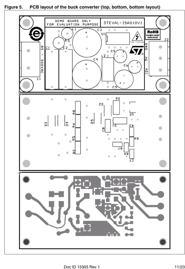 Figure 5. PCB layout of the buck converter (top, bottom, bottom layout)