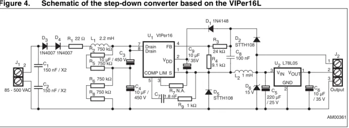 Figure 4. Schematic of the step-down converter based on the VIPer16L