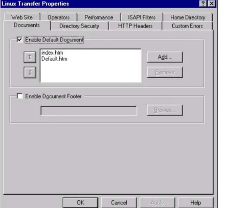 Figure 5. The Documents tab allows you to define which documents are served to Web site visitors by default.