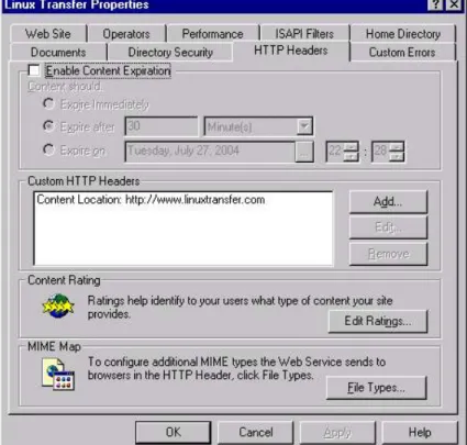 Figure 6. The HTTP Headers tab allows you to define custom headers for virtual Web sites.