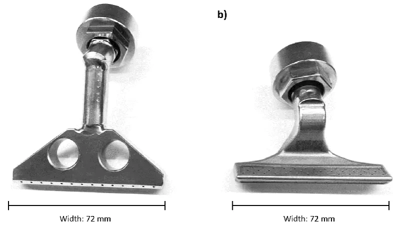 Figure 1: Blower component manufactured via a conventional pathway (a) and via AM (b) 