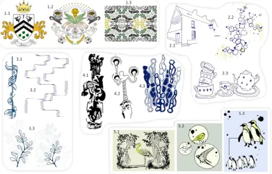 Figure 2. The fifteen themes in the Artcodes pattern book show 