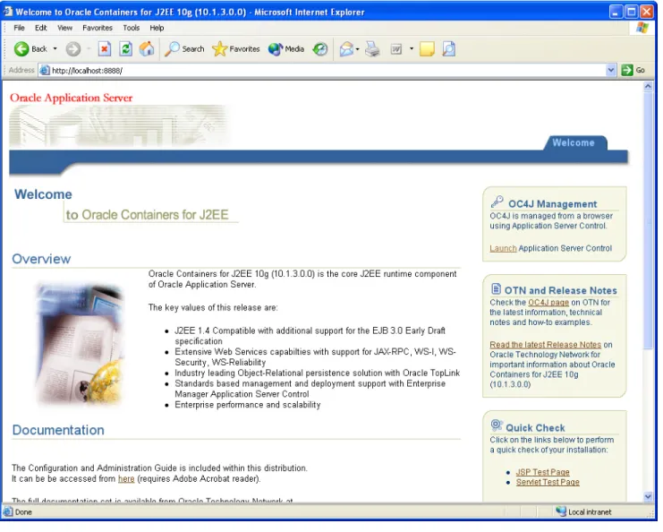 Figure 1. Standalone OC4J Server home page 