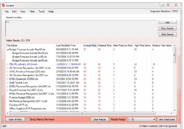 Figure 2: Locator automatically catalogs existing spreadsheets and highlights their risks