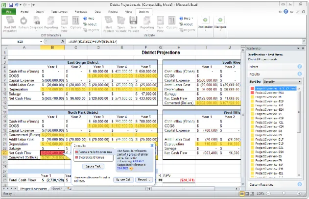 Figure 3: Xcellerator flags potential risks in spreadsheets without altering the content or  formatting of spreadsheets themselves