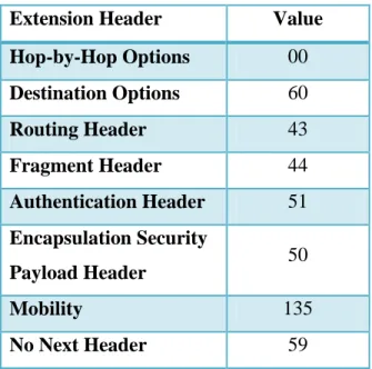 Table 2.1 Extension Header Values 