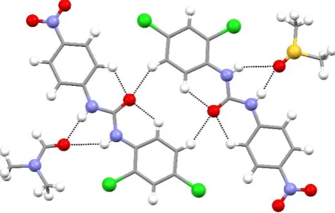 Fig 4. Main intermolecular interactions for structure L11•2DMSO•DMF. DMSO and 