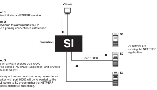 Figure 3.2 shows an example of a concurrent connection.  A client initiates a session request to the NETPERF  application supported on servers S1, S2, and S3
