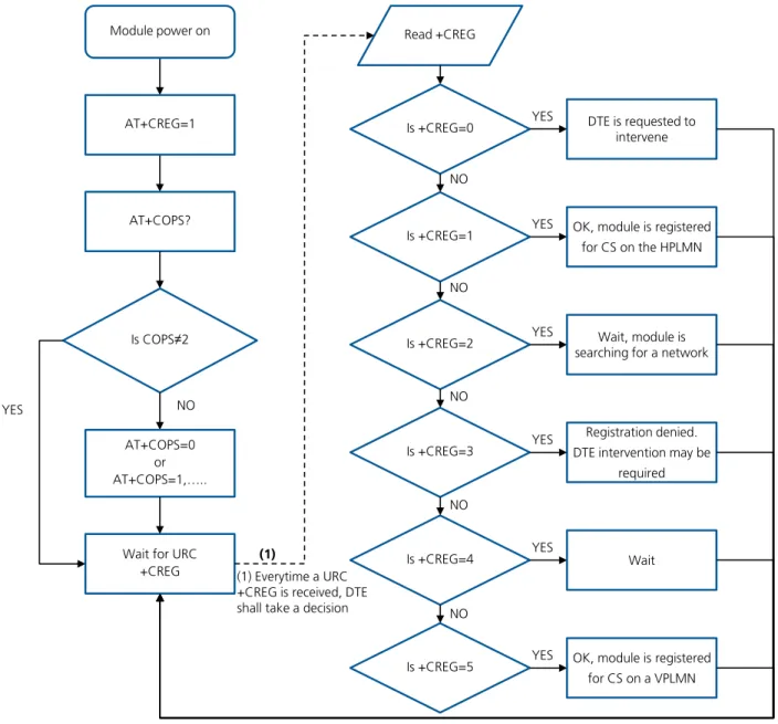 Figure 3 shows the suggested operations and actions for a CS and PS registration from the DTE point of view