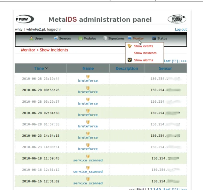 Fig. 5. MetaIDS administration panel 