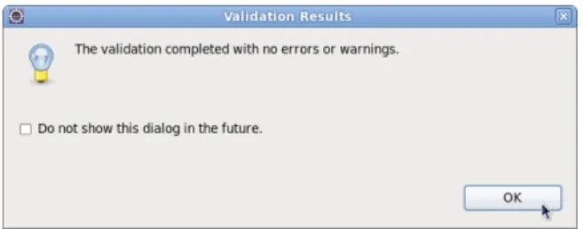 Figure 4.1. Dialog showing successful validation of the XML document against its schema